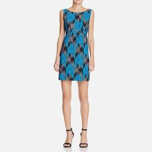 MILLY "Lyla" Graphic Chevron Arrow Print Blue and Black Sheath Midi Dress Sz 10